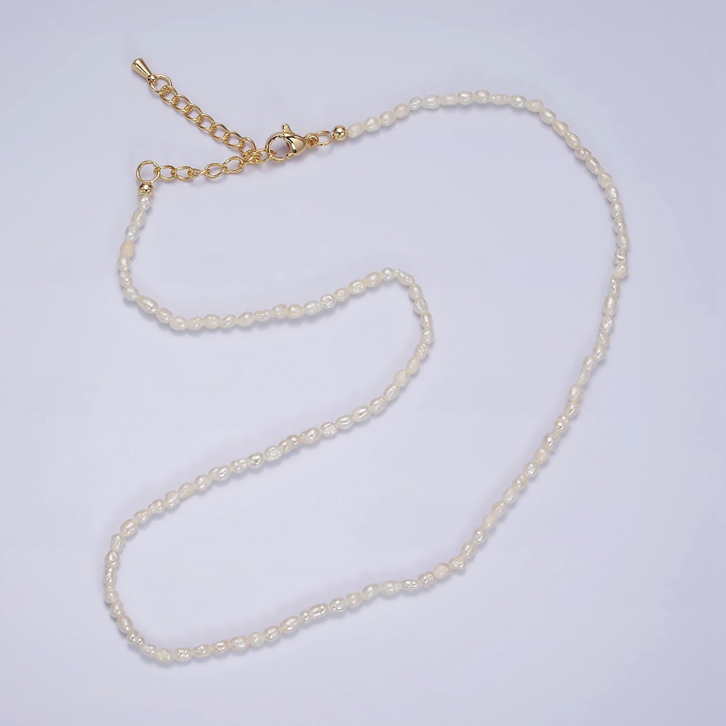 Minimalist Pearl Handmade 2.4mm Natural Freshwater Pearl Necklace 15.35 inch + 2 inch extender for Layering Necklace WA-1988