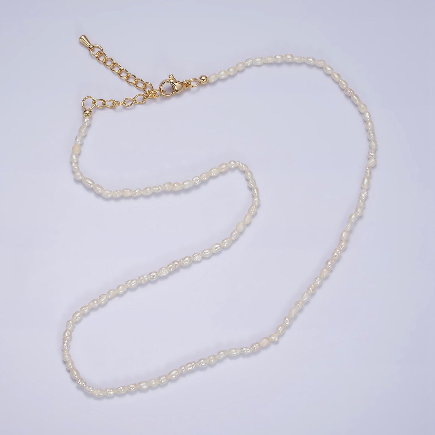 Minimalist Pearl Handmade 2.4mm Natural Freshwater Pearl Necklace 15.35 inch + 2 inch extender for Layering Necklace WA-1988