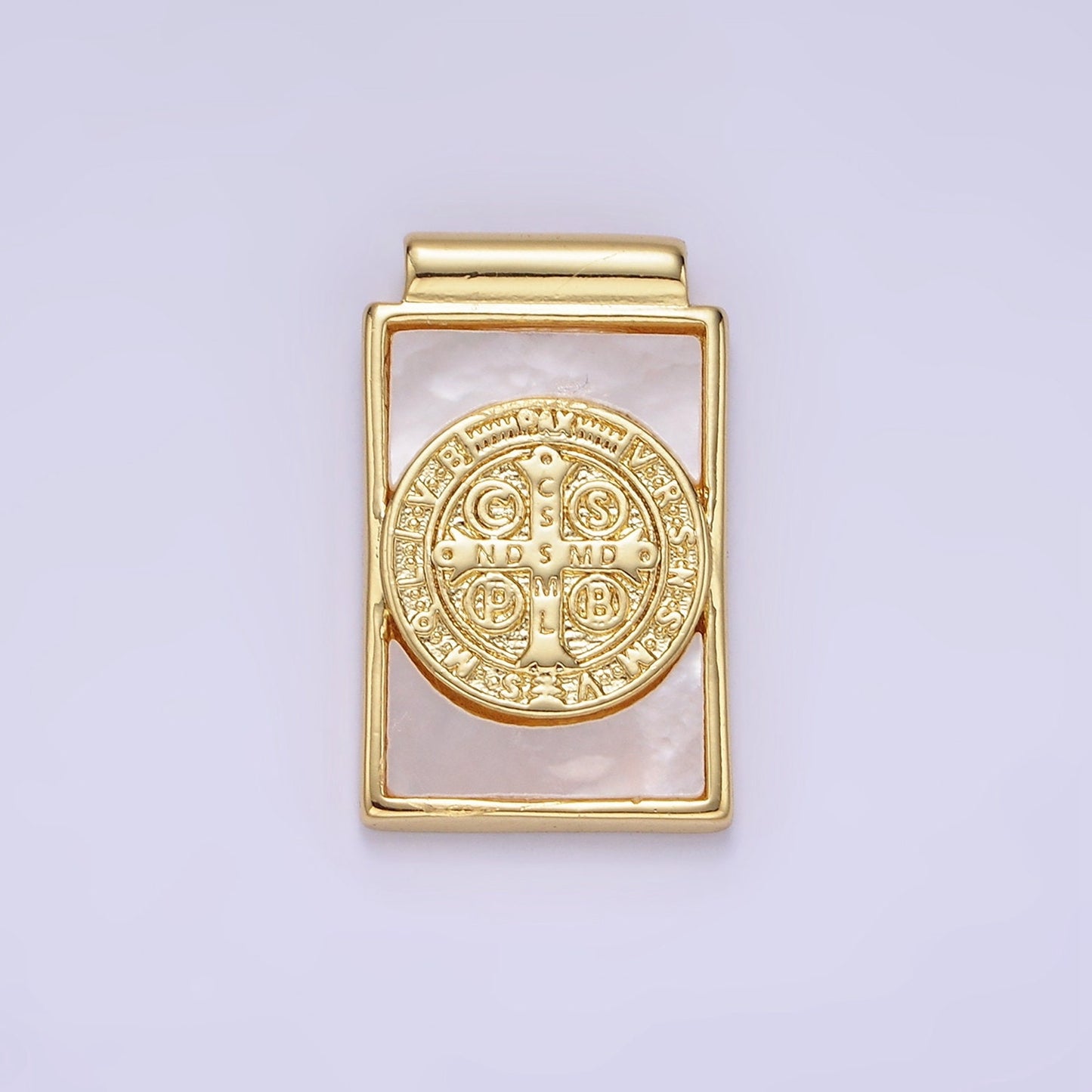 Dainty Dangle Banner Style 14K Gold Filled Saint Benedict Charm Rectangle Pearl Medallion for Necklace Religious Jewelry Making | AH-156 155