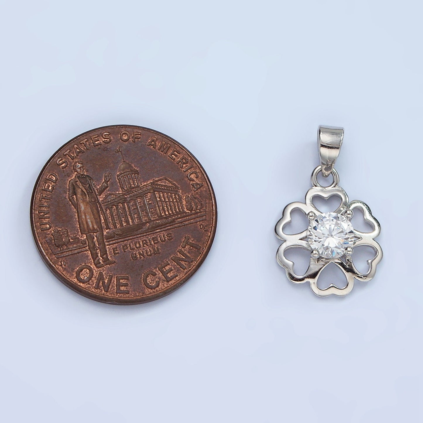 S925 Sterling Silver Clear CZ Open Heart Petal Flower Pendant | SL-452