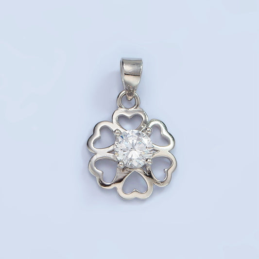 S925 Sterling Silver Clear CZ Open Heart Petal Flower Pendant | SL-452