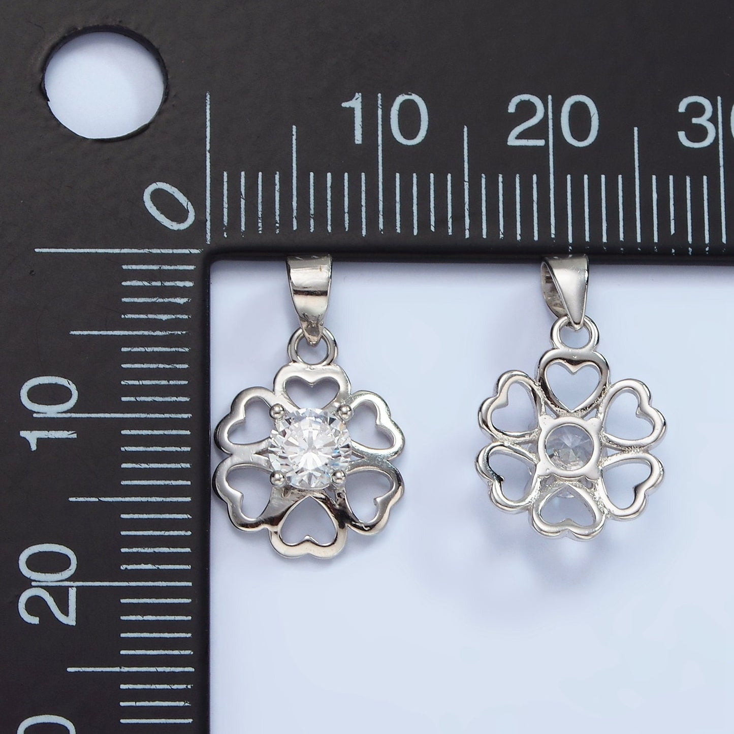 S925 Sterling Silver Clear CZ Open Heart Petal Flower Pendant | SL-452