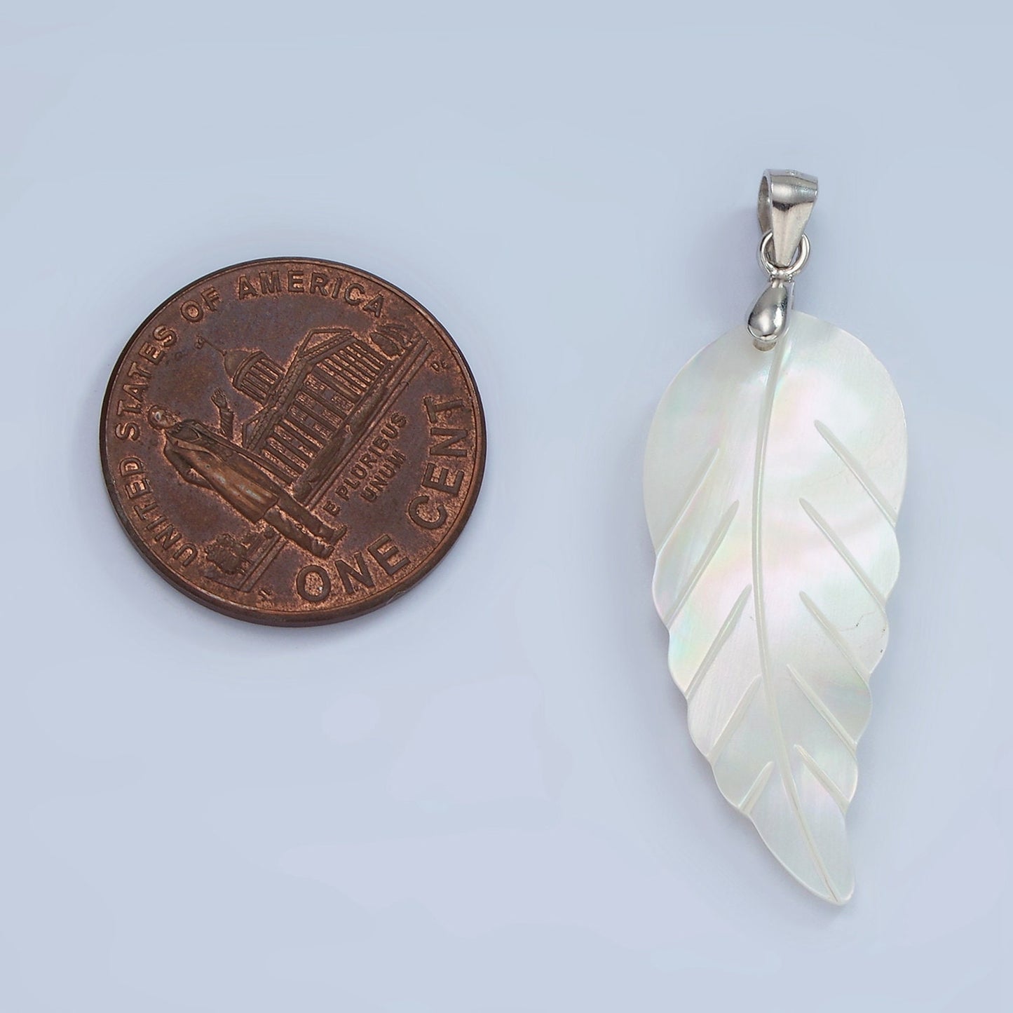 S925 Sterling Silver Shell Pearl Feather Leaf Pendant | SL-465