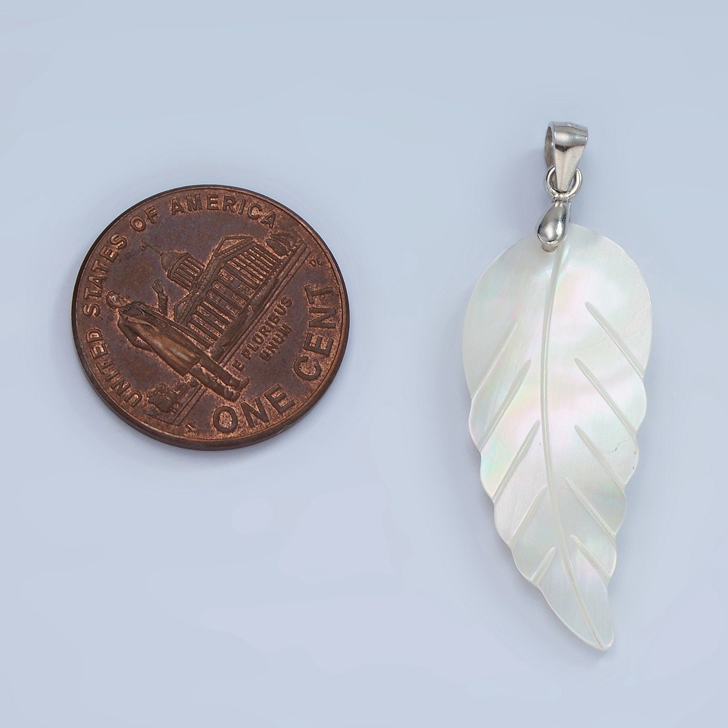 S925 Sterling Silver Shell Pearl Feather Leaf Pendant | SL-465