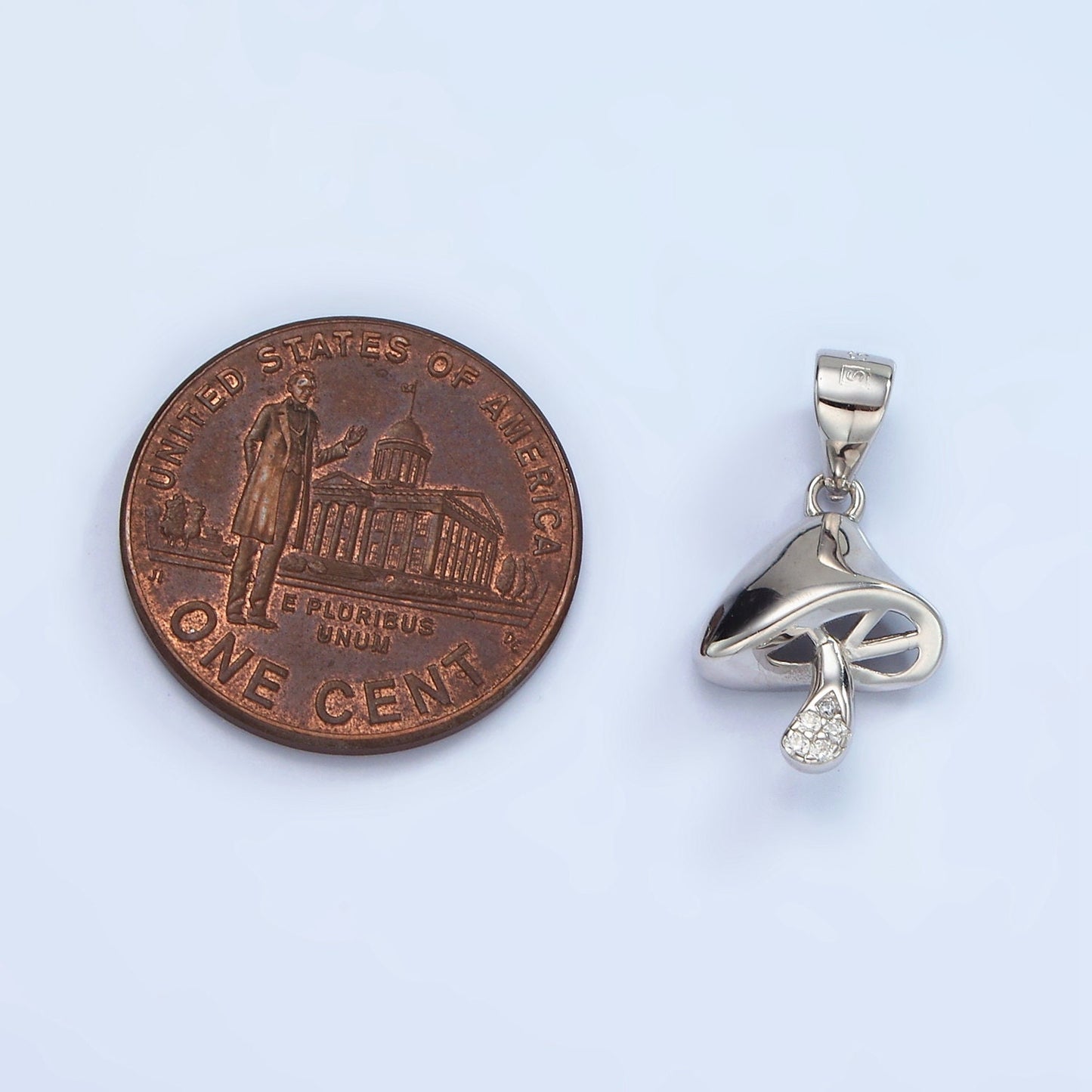 S925 Sterling Silver Micro Paved CZ Mushroom Plant Pendant | SL-454