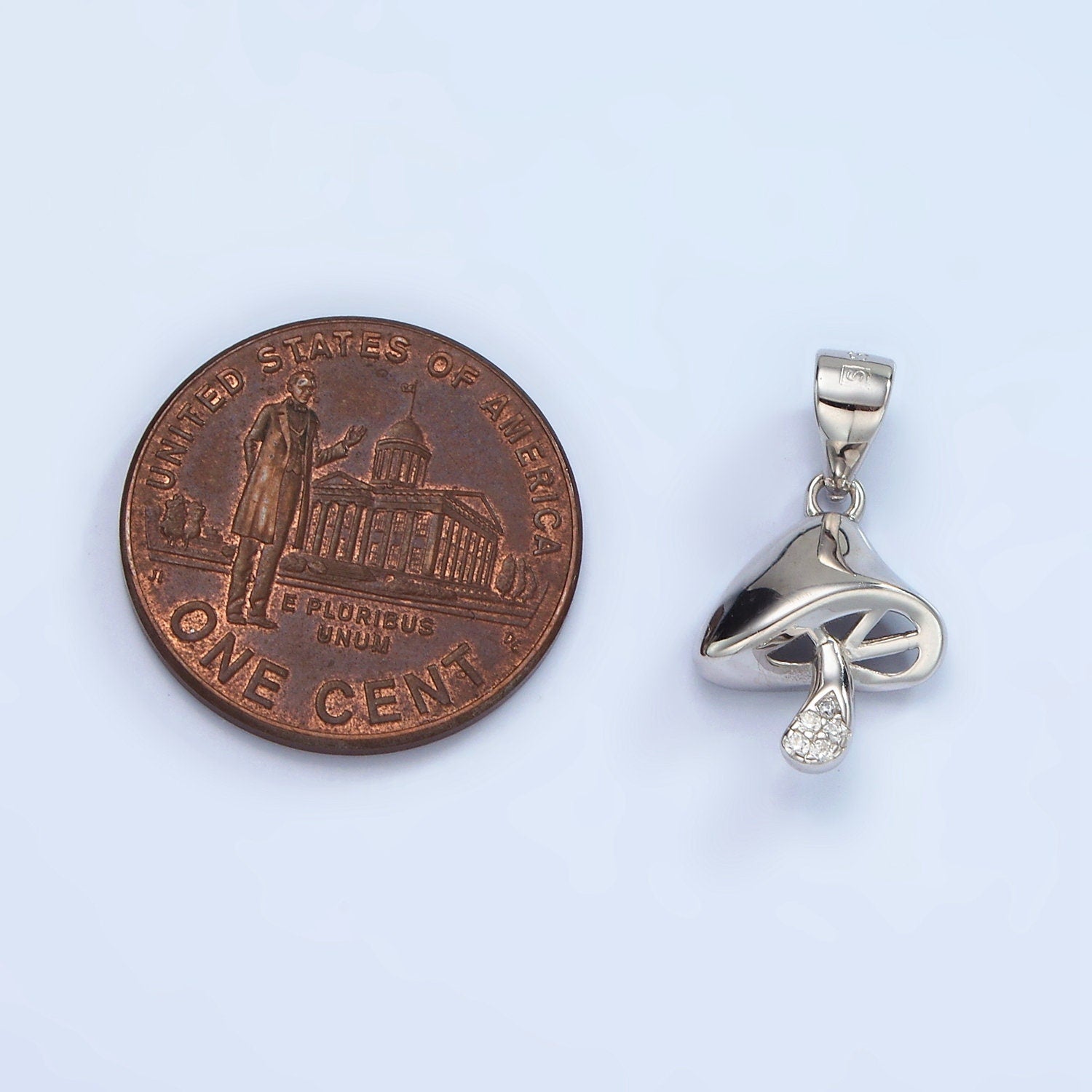 S925 Sterling Silver Micro Paved CZ Mushroom Plant Pendant | SL-454