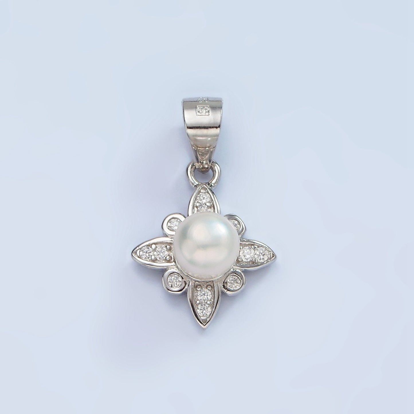 S925 Sterling Silver Pearl Micro Paved CZ Celestial Star Charm Minimalist Pendant | SL-444