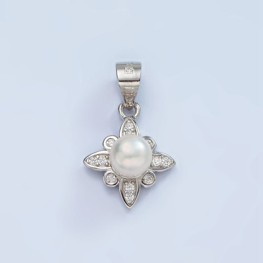 S925 Sterling Silver Pearl Micro Paved CZ Celestial Star Charm Minimalist Pendant | SL-444