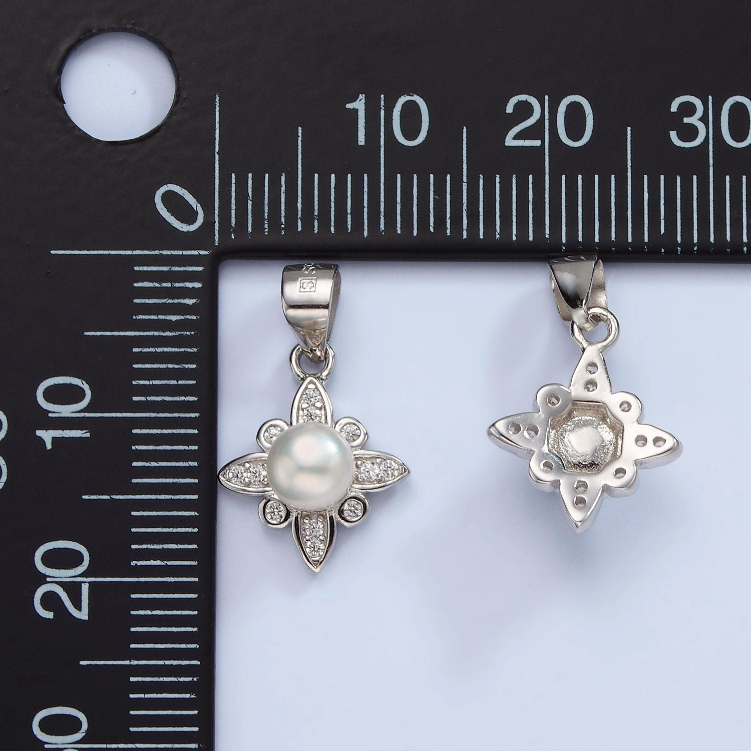 S925 Sterling Silver Pearl Micro Paved CZ Celestial Star Charm Minimalist Pendant | SL-444