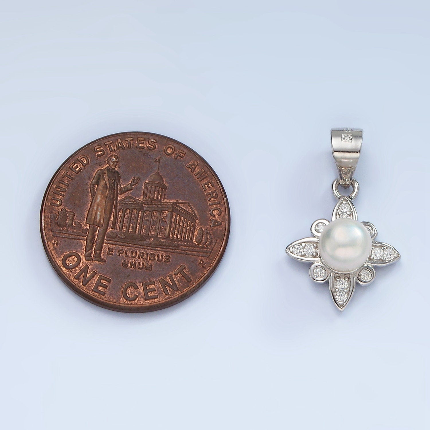 S925 Sterling Silver Pearl Micro Paved CZ Celestial Star Charm Minimalist Pendant | SL-444