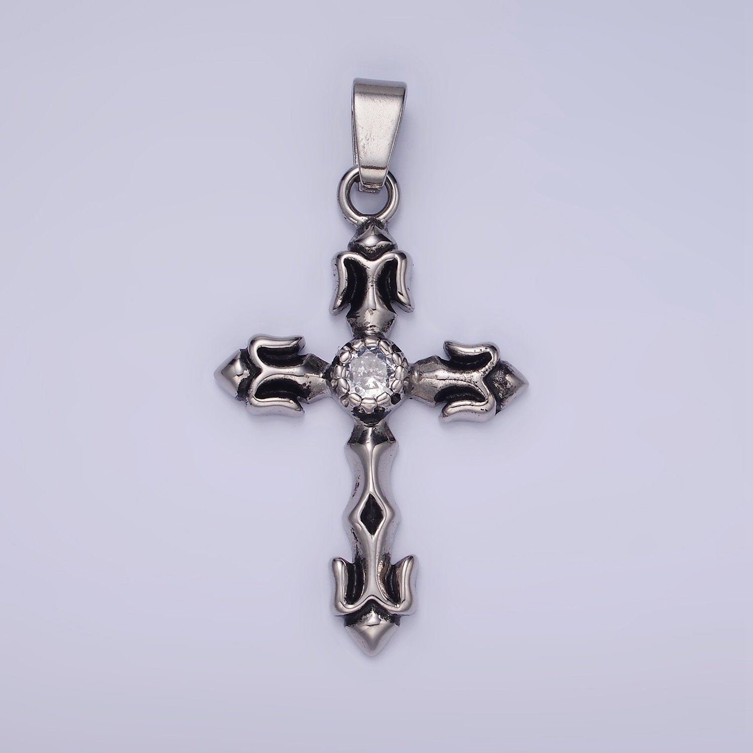 Chunky Cross Charm Stainless Steel Cross CZ Style For Men Jewelry Religious Pendant | P-878