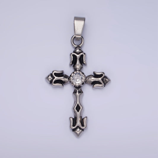 Chunky Cross Charm Stainless Steel Cross CZ Style For Men Jewelry Religious Pendant | P-878