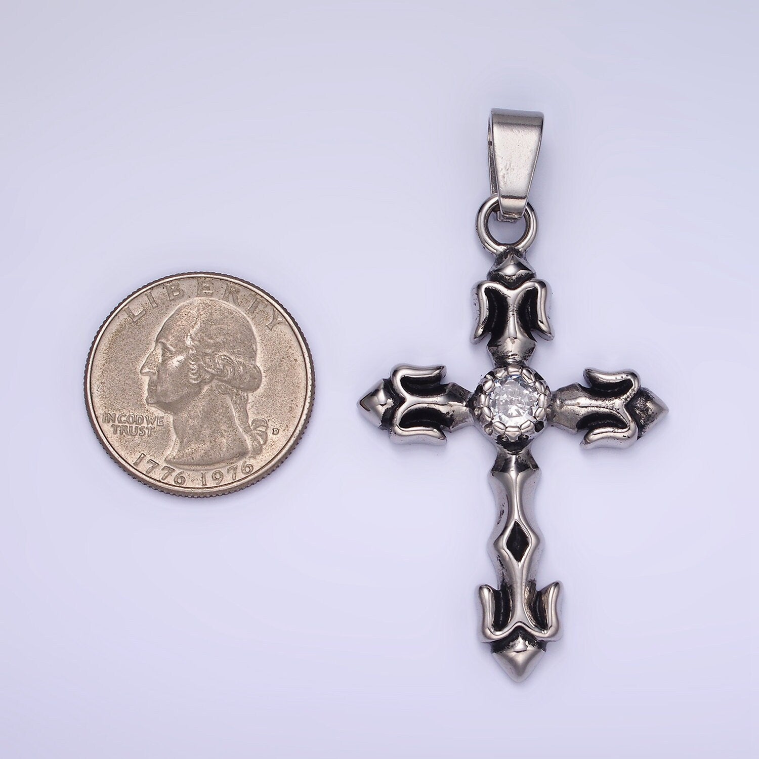 Chunky Cross Charm Stainless Steel Cross CZ Style For Men Jewelry Religious Pendant | P-878