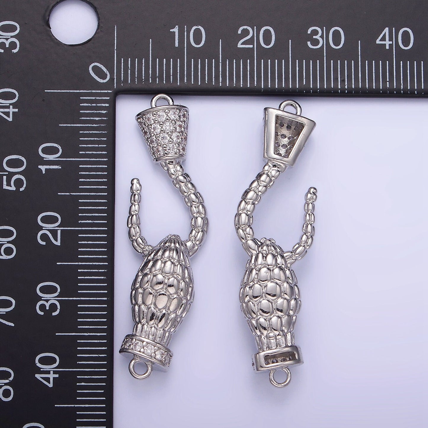 White Gold Filled 40mm Snake Hook Micro Paved CZ Connector | G-281