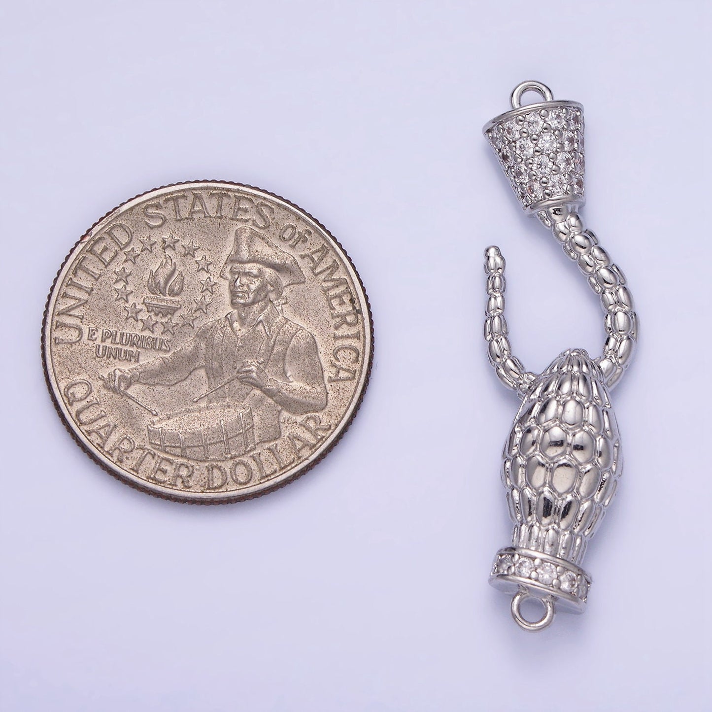 White Gold Filled 40mm Snake Hook Micro Paved CZ Connector | G-281