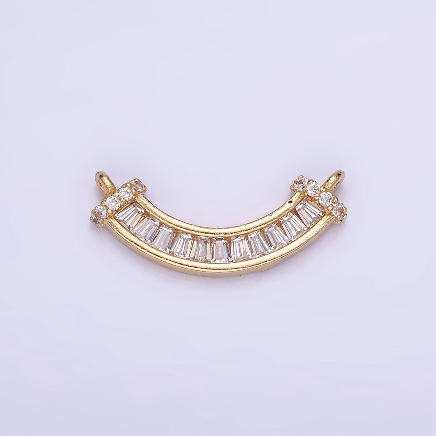 14K Gold Filled Clear CZ Baguette Micro Paved Curved Connector | G-280