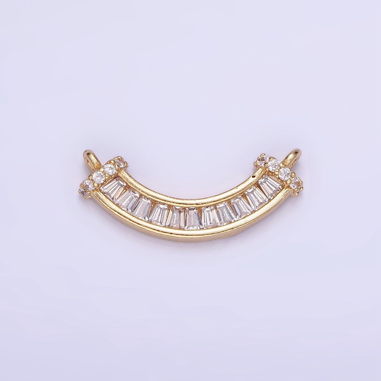 14K Gold Filled Clear CZ Baguette Micro Paved Curved Connector | G-280