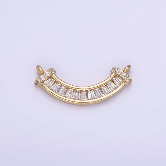 14K Gold Filled Clear CZ Baguette Micro Paved Curved Connector | G-280