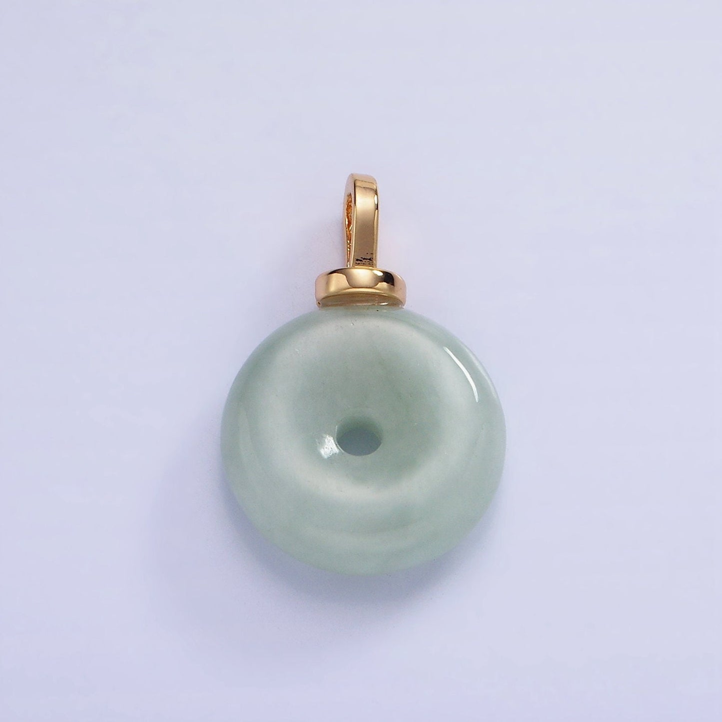 14K Gold Filled 23mm Green Jade Donut One-Sided CZ Bail Pendant | AH-138