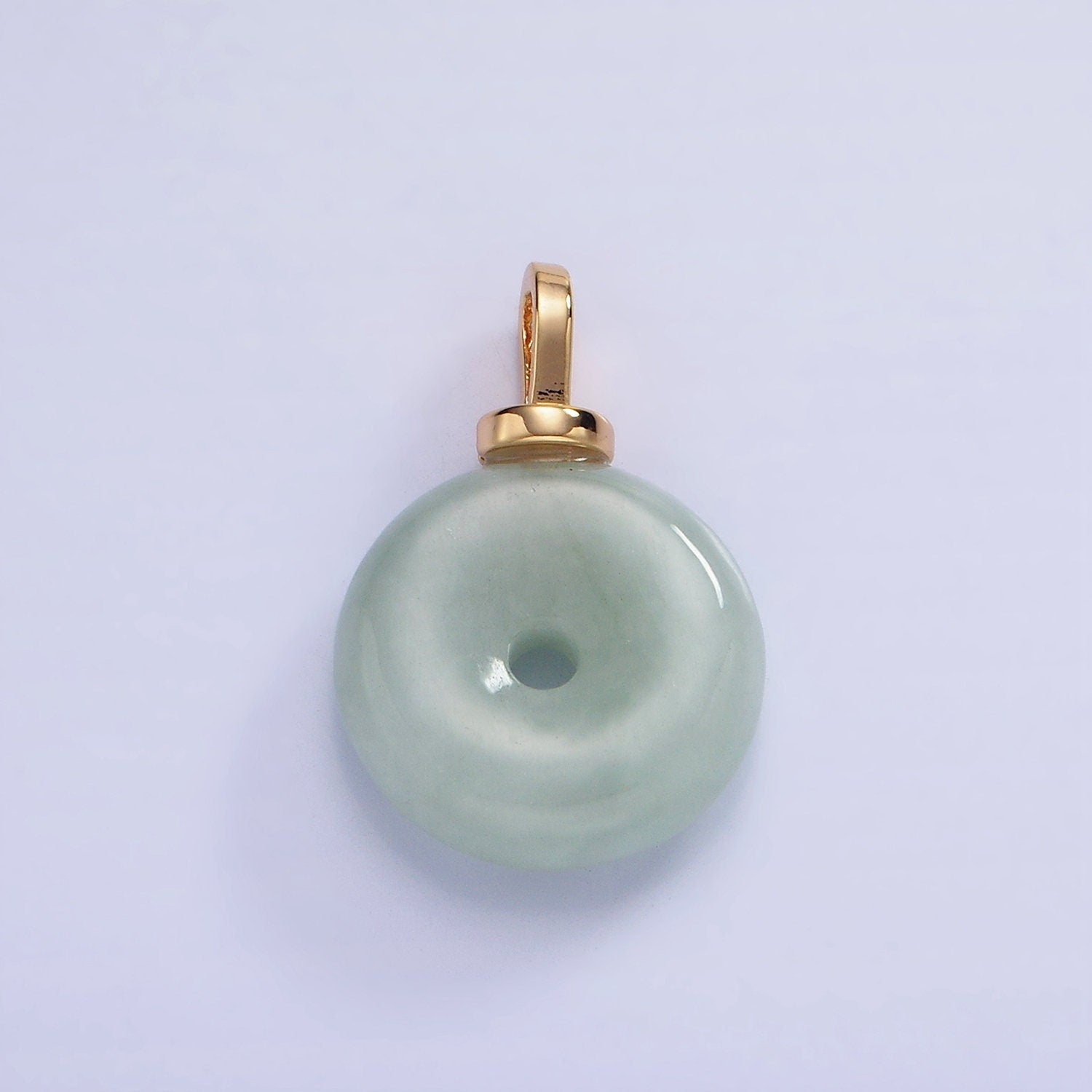 14K Gold Filled 23mm Green Jade Donut One-Sided CZ Bail Pendant | AH-138