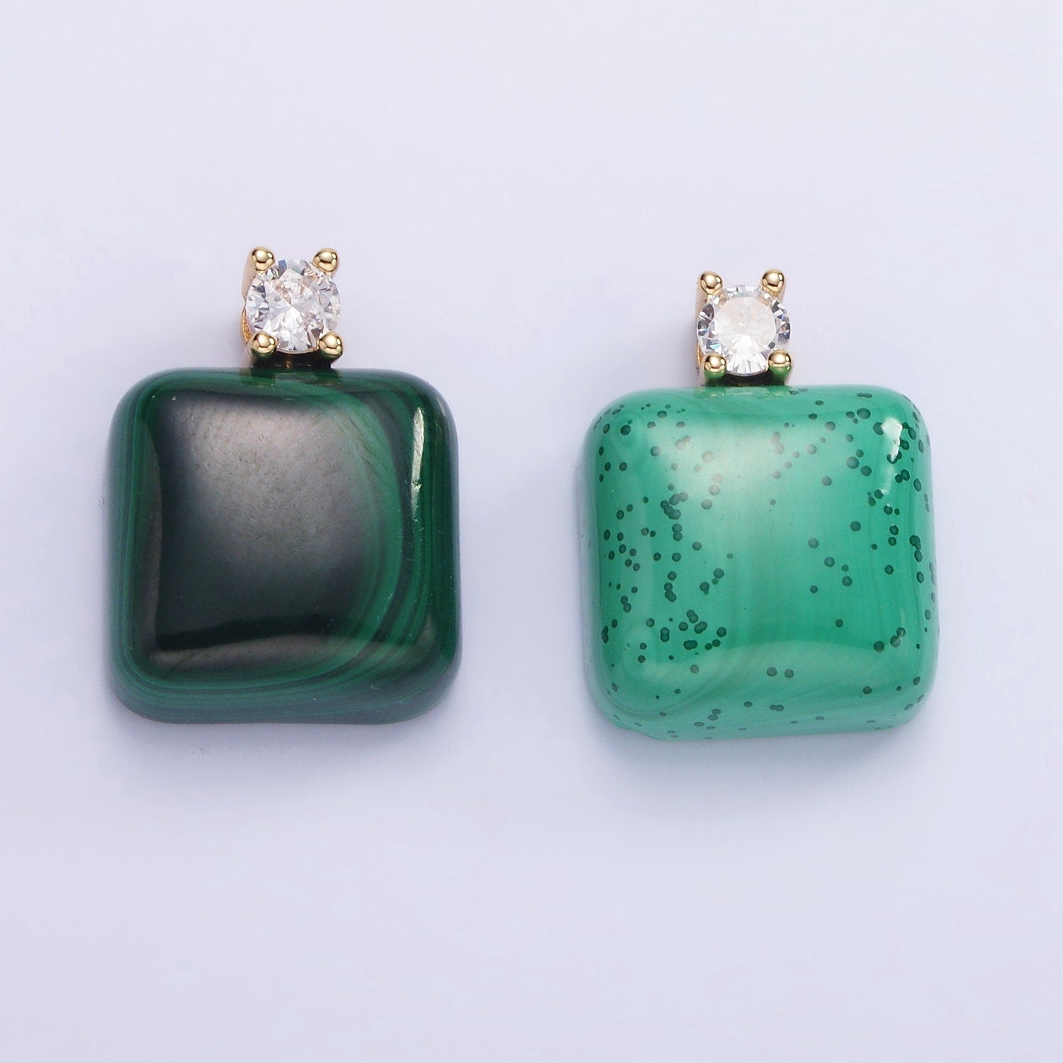 Malachite Square Beads Charms - Brass Beads Pendant Natural Stone gold Filled Pendant for Necklace Component AH134