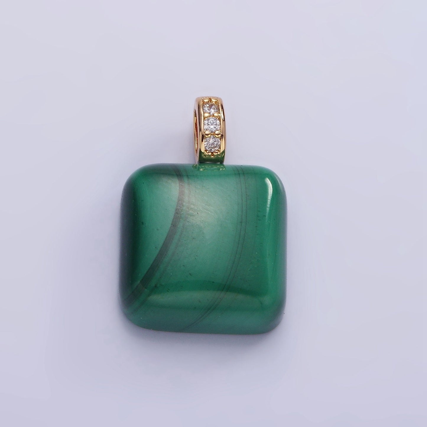 14K Gold Filled 20mm Malachite Square Micro Paved CZ Bail Pendant | AH-137