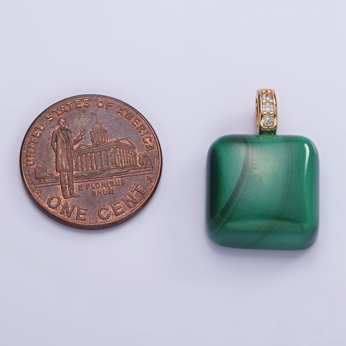 14K Gold Filled 20mm Malachite Square Micro Paved CZ Bail Pendant | AH-137