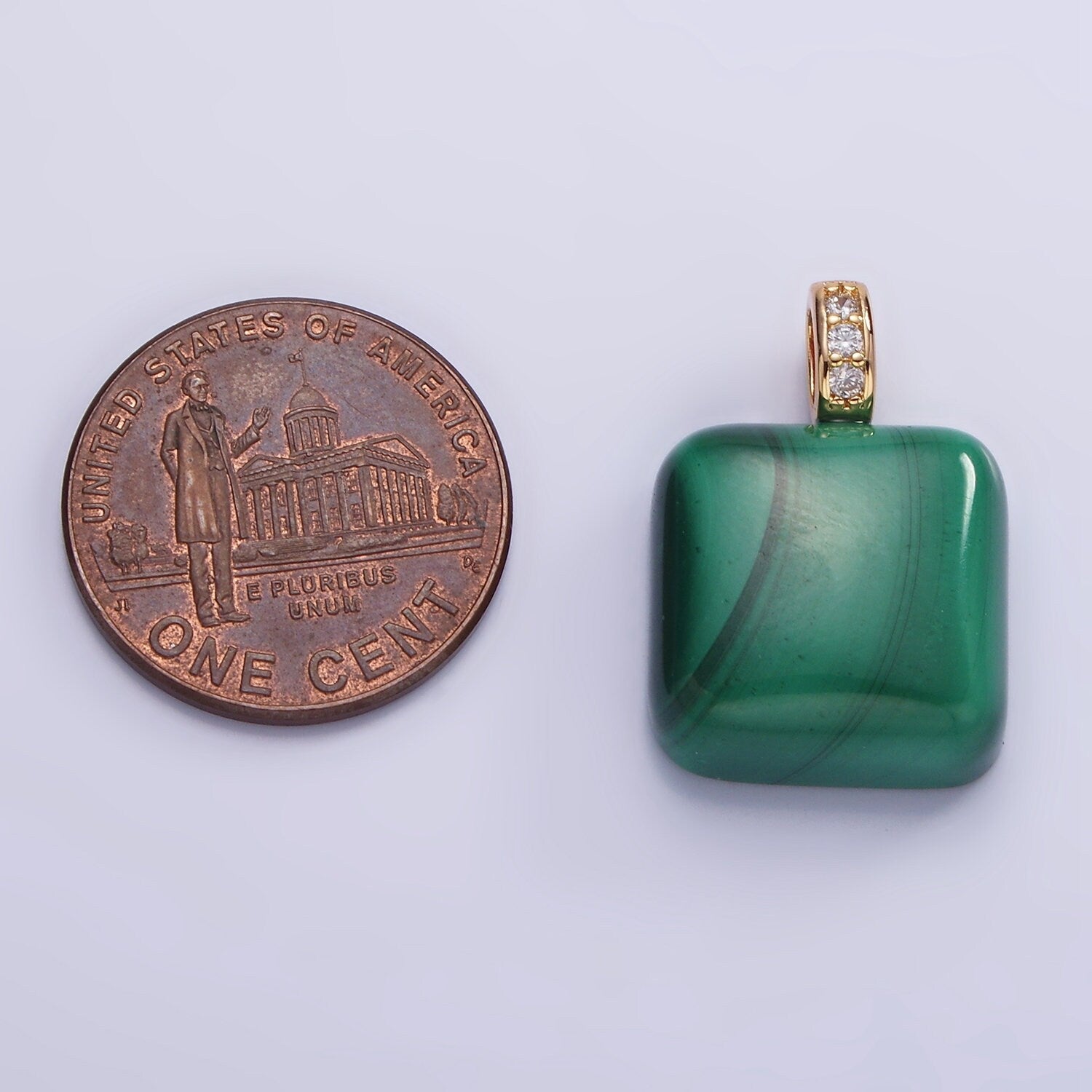 14K Gold Filled 20mm Malachite Square Micro Paved CZ Bail Pendant | AH-137