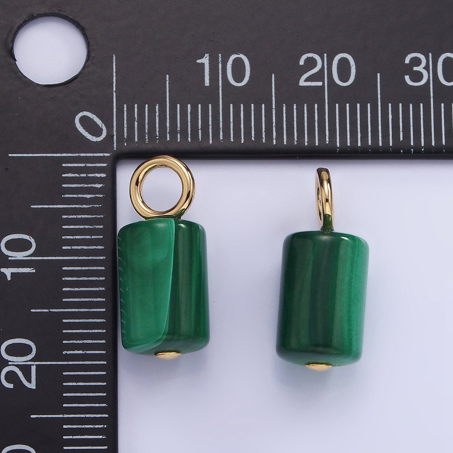 14K Gold Filled 20mm Malachite Gemstone Tube Drop Charm | AG-705