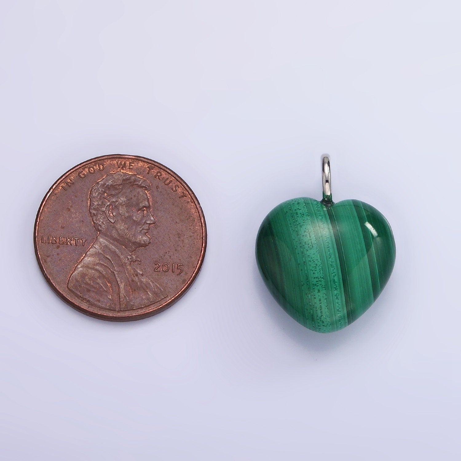 Silver Malachite Gemstone Heart Charm Green Love Pendant | W-488