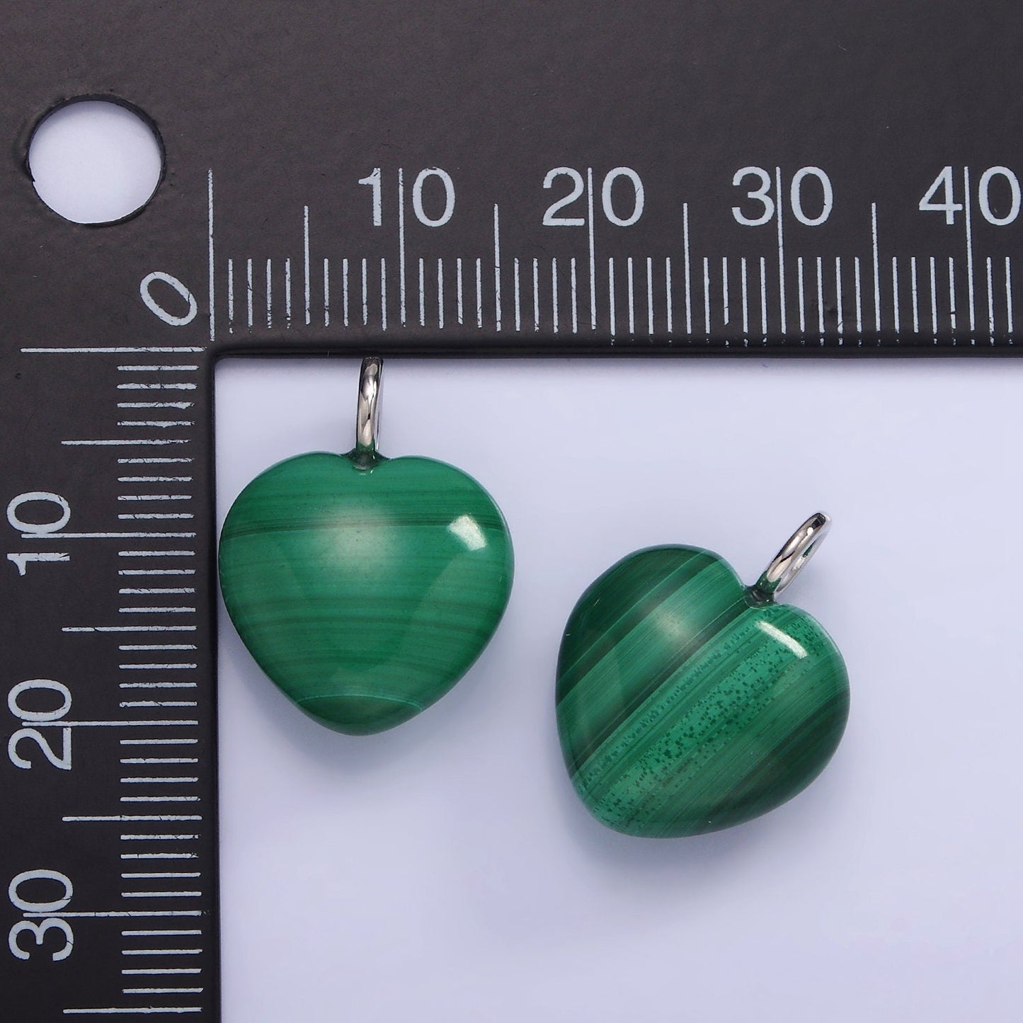 Silver Malachite Gemstone Heart Charm Green Love Pendant | W-488