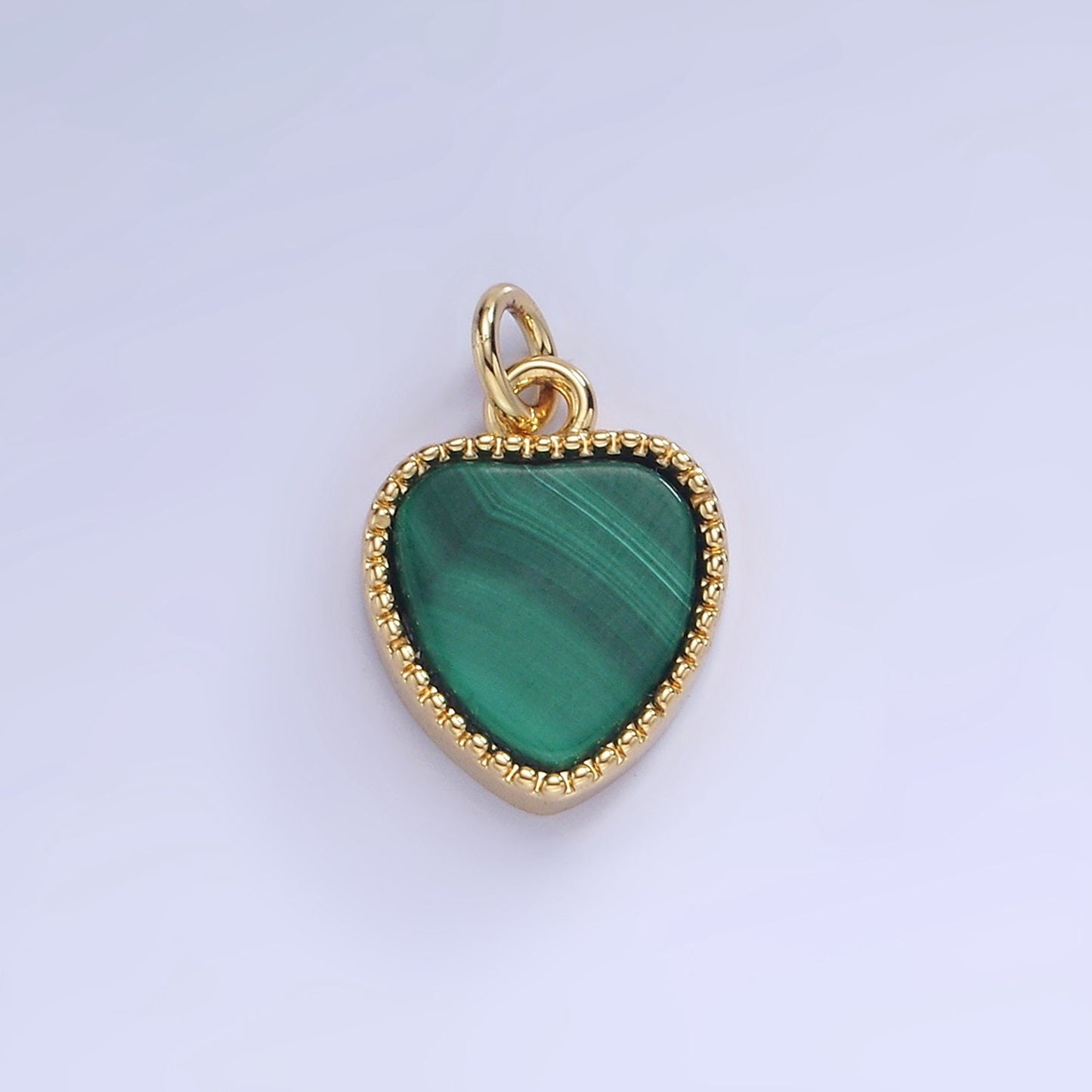 Mini Heart Malachite Charm, Natural Gemstone pendant Green Stone Heart Pendants in 14k Gold Filled Bezel W-561