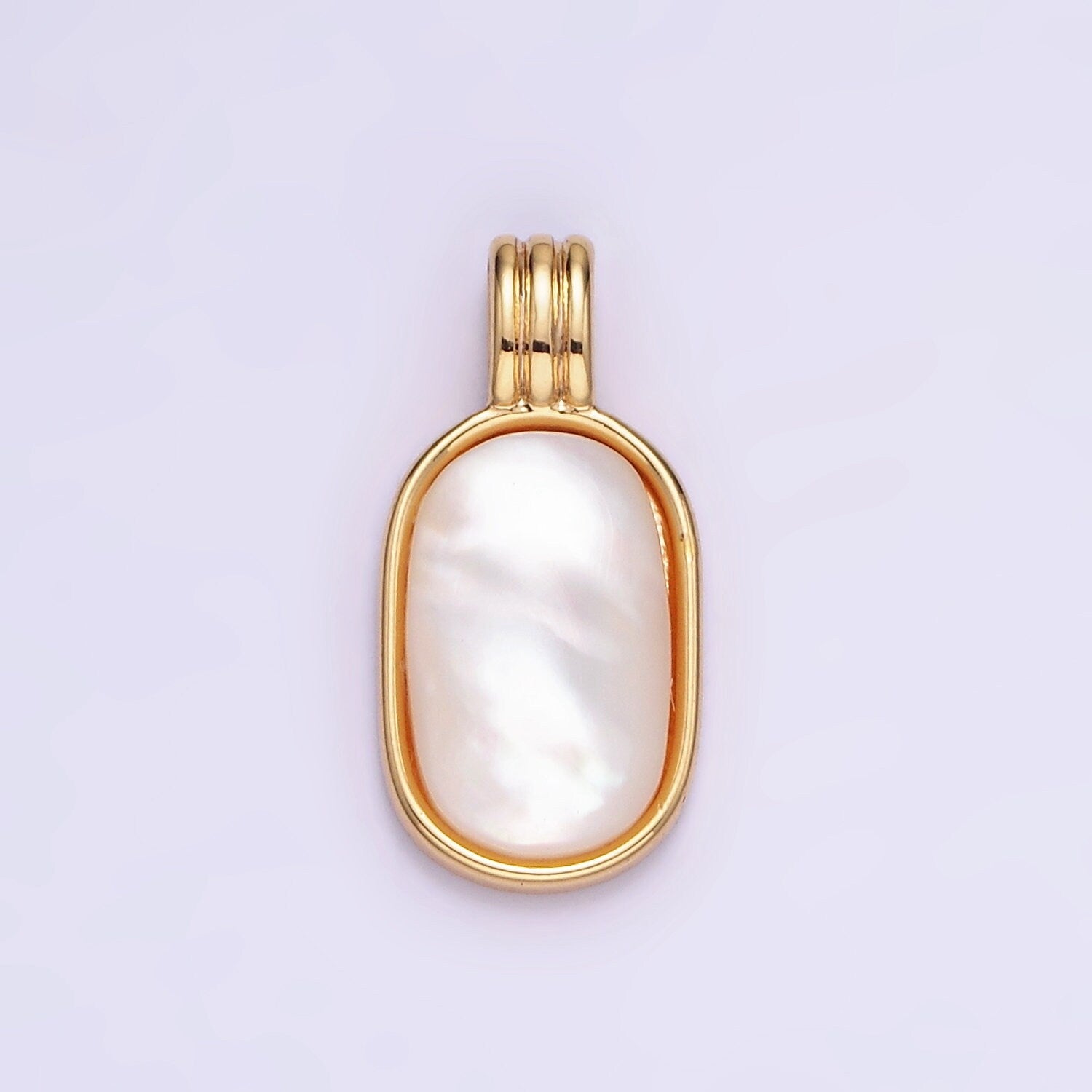 14K Gold Filled Shell Pearl Oblong Bezel Triple Band Pendant | AA-1191
