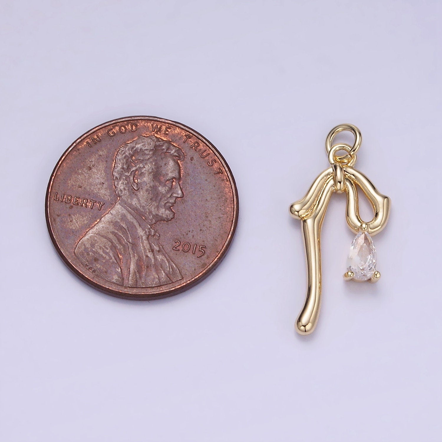 Mini Gold CZ Teardrop Molten Drop Ribbon Bow Charm in Gold & Silver | W544