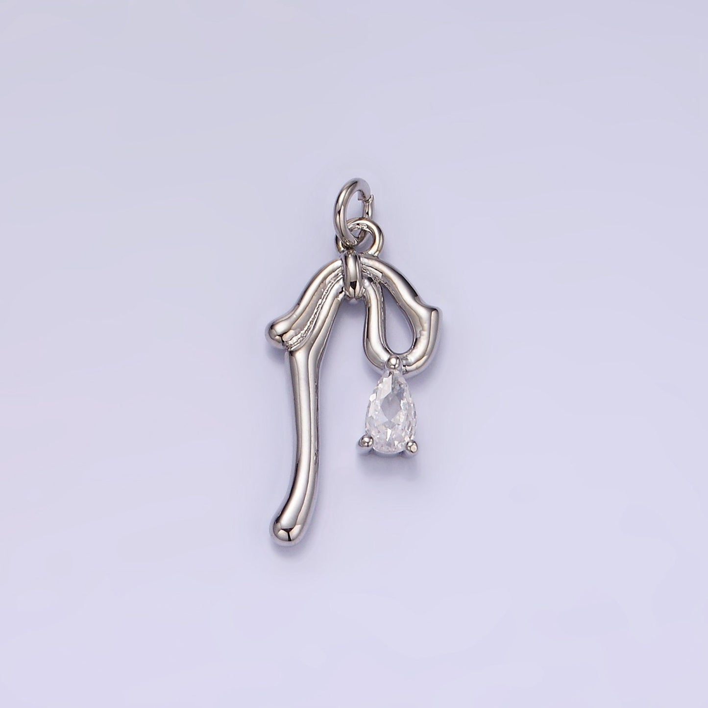 Mini Gold CZ Teardrop Molten Drop Ribbon Bow Charm in Gold & Silver | W544