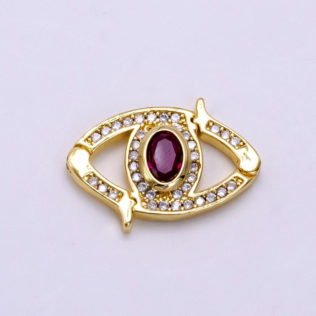 Dainty 24k Gold Fill CZ Micro Pave Clasp Evil Eye Lock Clasp, Interlock Micro pave Clasp Fastener for Bracelet Necklace Connector Clasp Z734