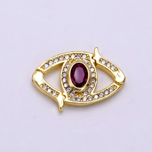 Dainty 24k Gold Fill CZ Micro Pave Clasp Evil Eye Lock Clasp, Interlock Micro pave Clasp Fastener for Bracelet Necklace Connector Clasp Z734