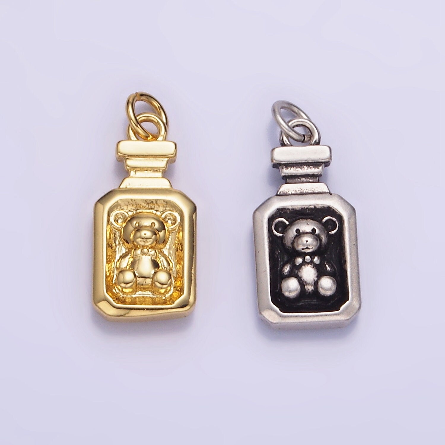 Mini Bear Pendant Dainty tag Charm Gold Small Charm Silver Tag Charm Jewelry Making Supply 14K Gold Finding W-526