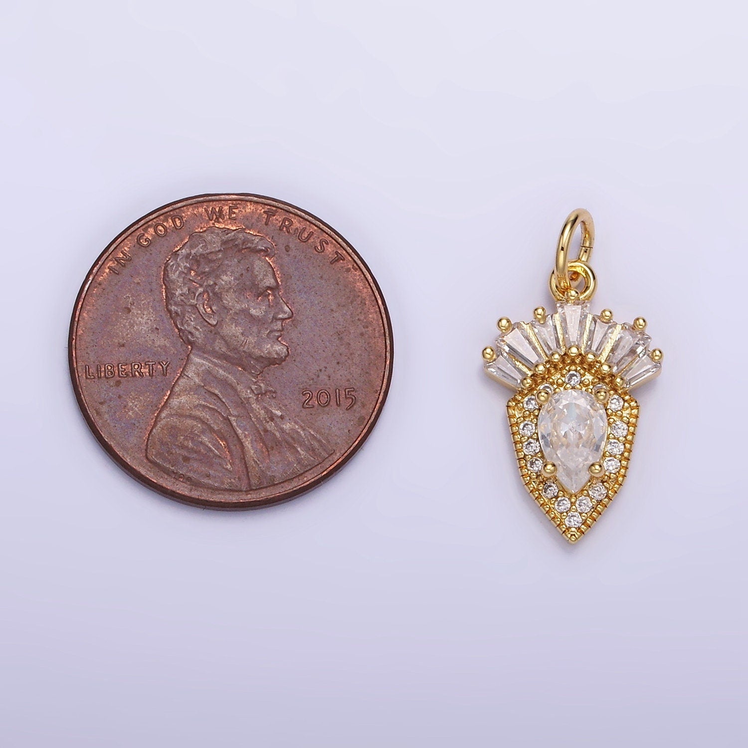 Mini 14K Gold Filled Clear CZ Teardrop Charm Baguette CZ Medallion Pendant | W523