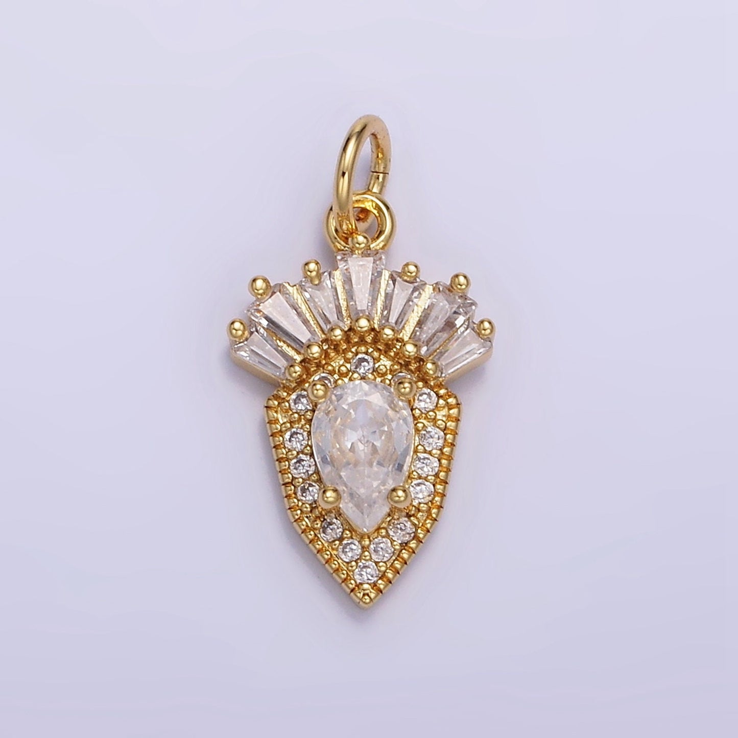 Mini 14K Gold Filled Clear CZ Teardrop Charm Baguette CZ Medallion Pendant | W523