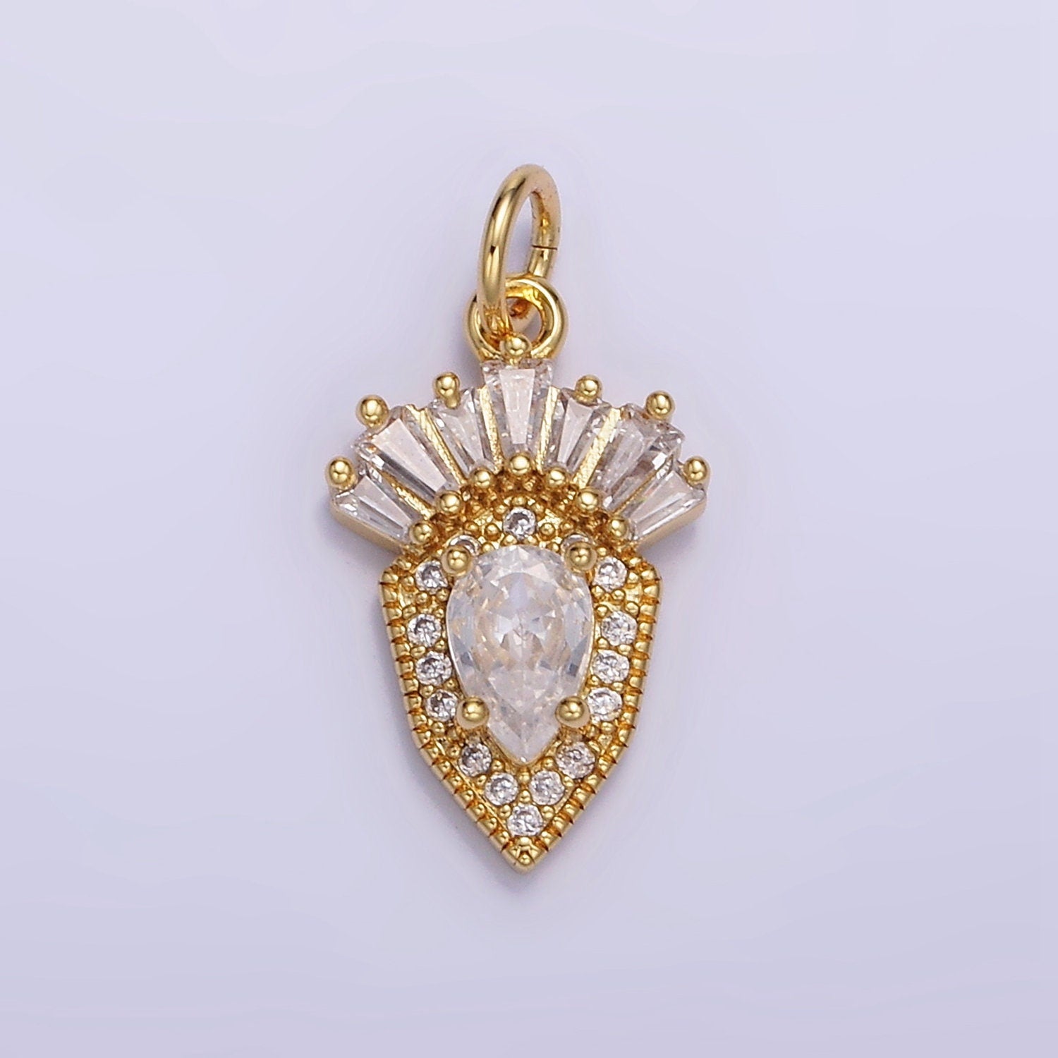 Mini 14K Gold Filled Clear CZ Teardrop Charm Baguette CZ Medallion Pendant | W523