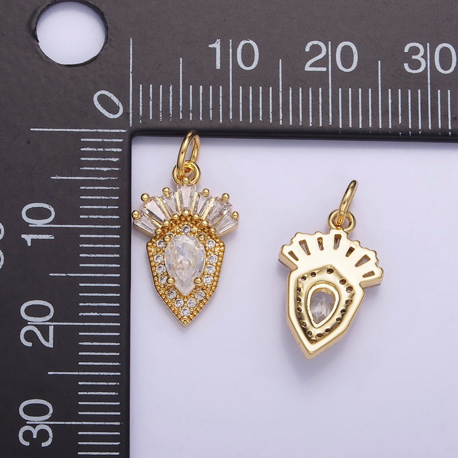 Mini 14K Gold Filled Clear CZ Teardrop Charm Baguette CZ Medallion Pendant | W523