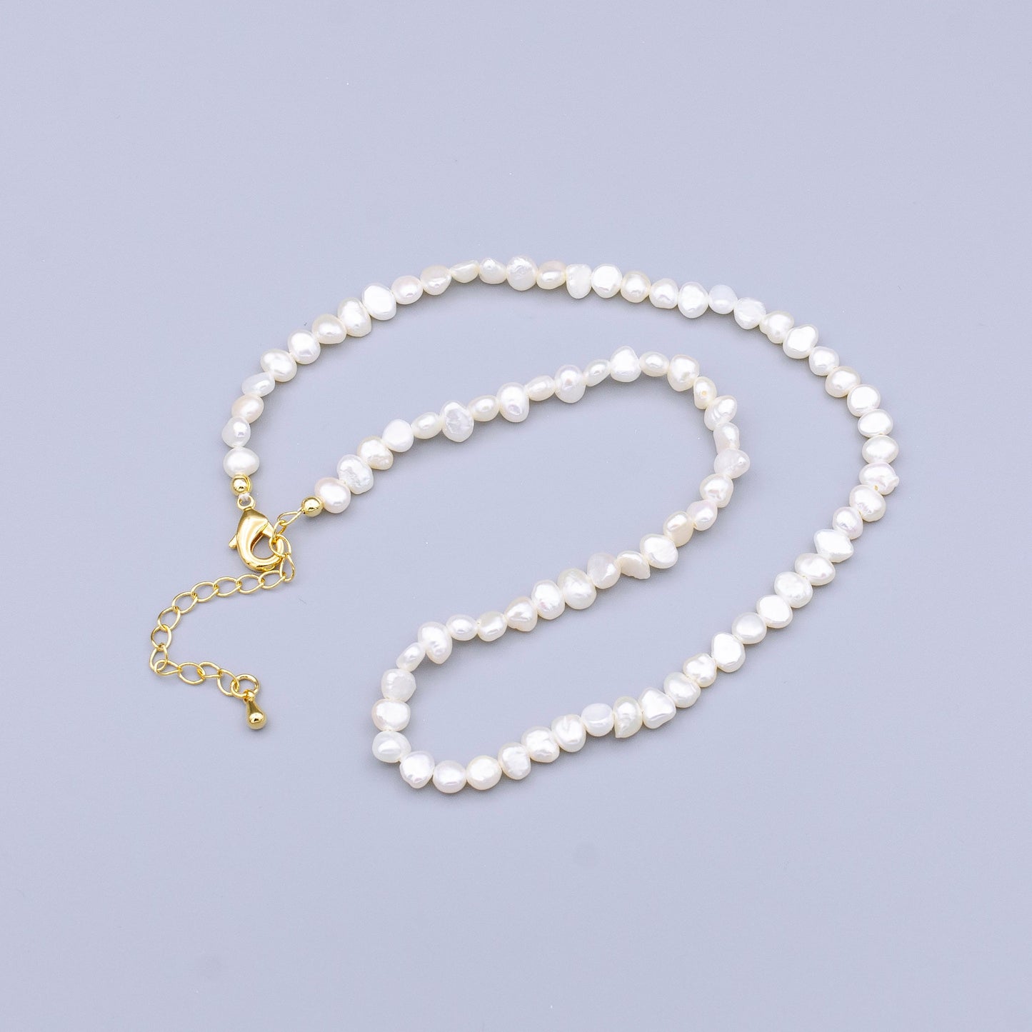 Handmade 5.2mm Natural Freshwater Pearl Choker Necklace 14.75 inch + 2 inch extender WA-1500