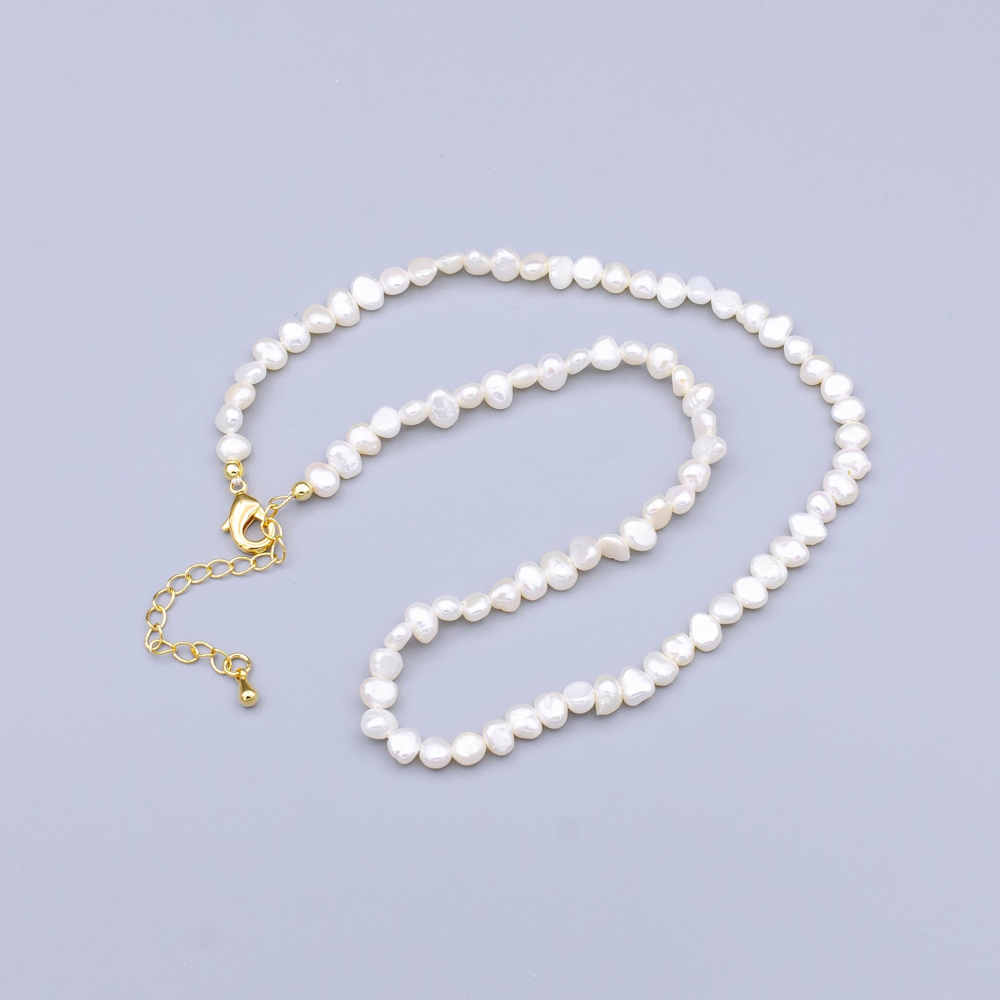 Handmade 5.2mm Natural Freshwater Pearl Choker Necklace 14.75 inch + 2 inch extender WA-1500
