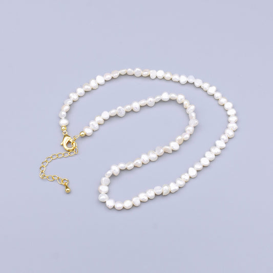 Handmade 5.2mm Natural Freshwater Pearl Choker Necklace 14.75 inch + 2 inch extender WA-1500