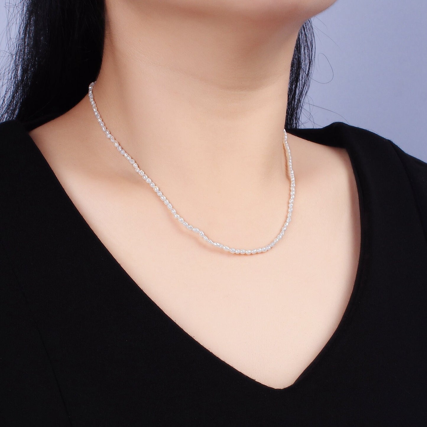 Minimalist Pearl Handmade 2.4mm Natural Freshwater Pearl Necklace 15.35 inch + 2 inch extender for Layering Necklace WA-1988