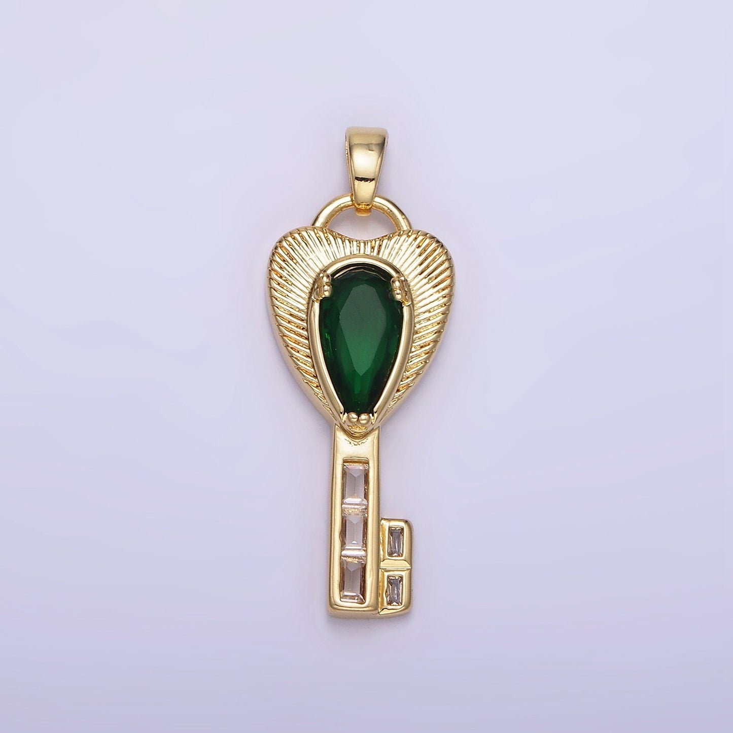 Gold Filled Key Charm with Emerald Green CZ Stone Pendant AH142