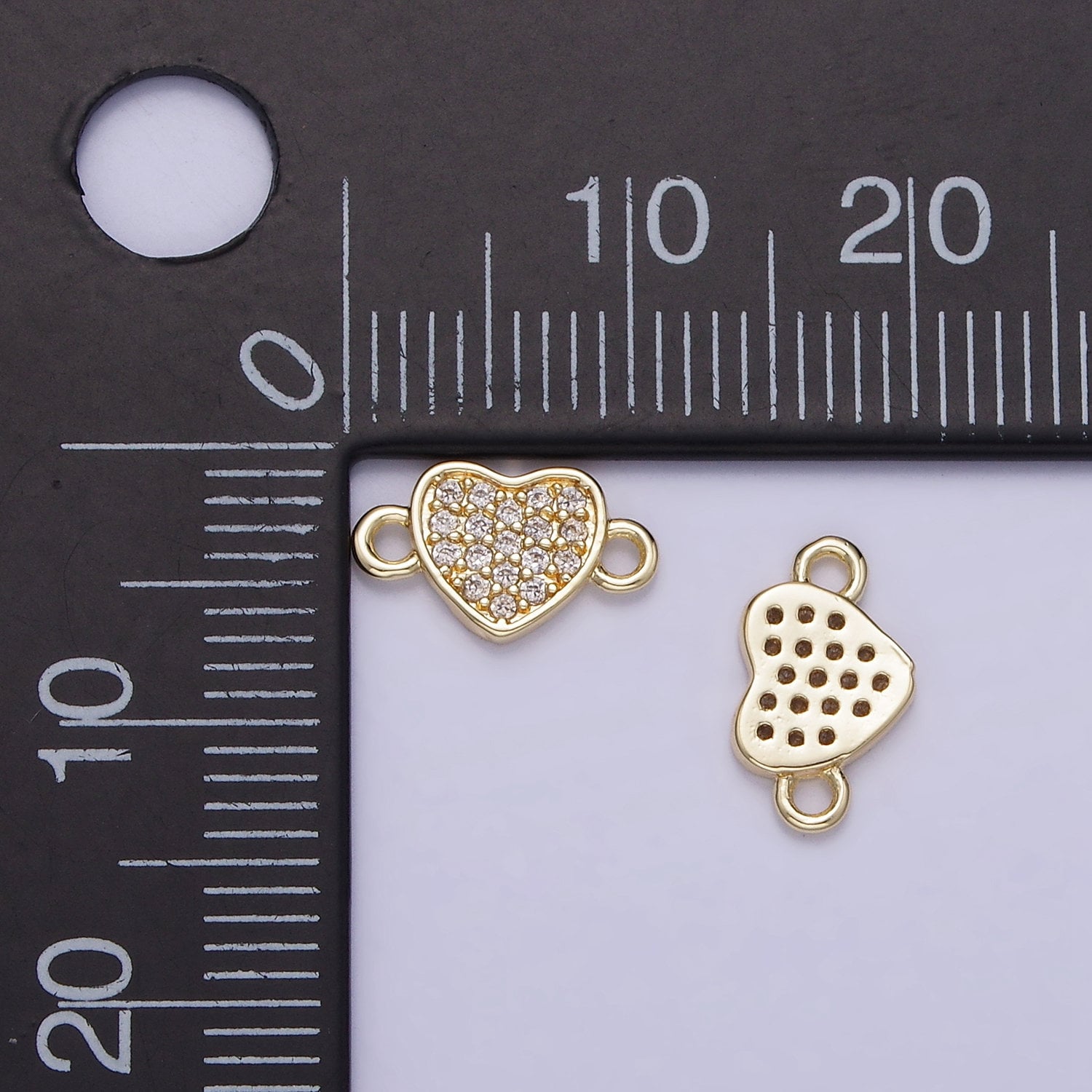 24K Gold Filled Mini Cubic Heart Charm Connector for Minimalist Jewelry Link Connector | G290