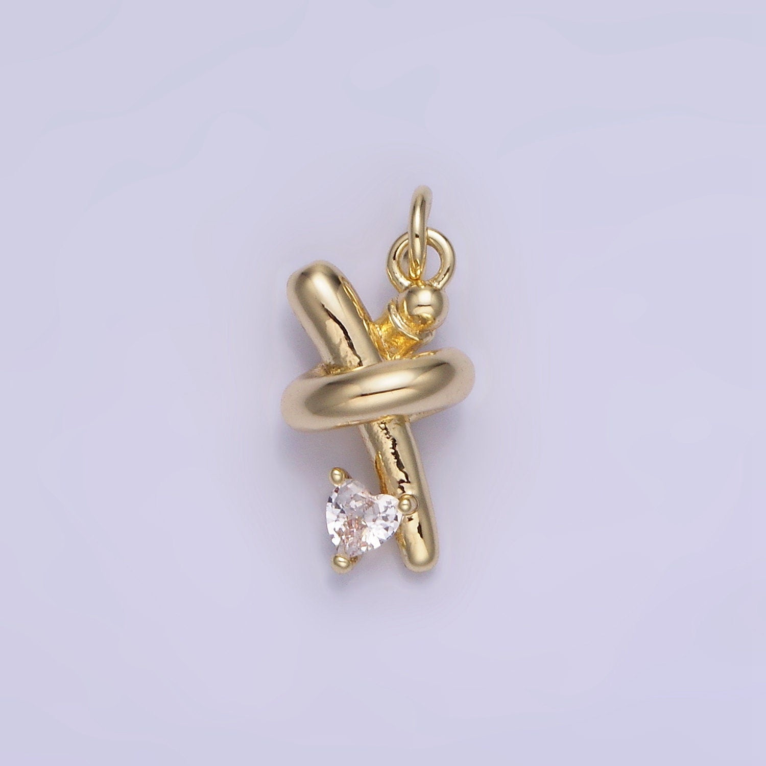 14K Gold Filled Clear Heart CZ Tube Charm | AG714
