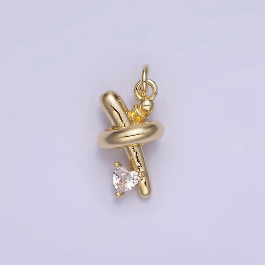 14K Gold Filled Clear Heart CZ Tube Charm | AG714